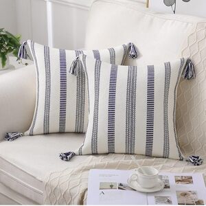 Boho Blue & Cream Throw Pillow Covers Set of 2